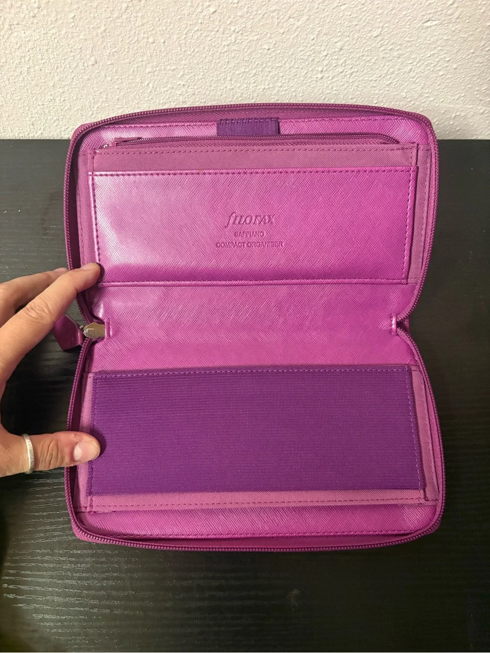 Filofax Saffiano Compact Zip Organizer Fuchsia Pink Purple Planner Wallet
